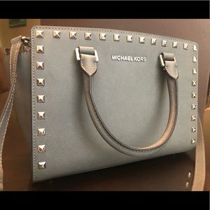 Michael Kors Selma Stud Grey Saffiano Satchel